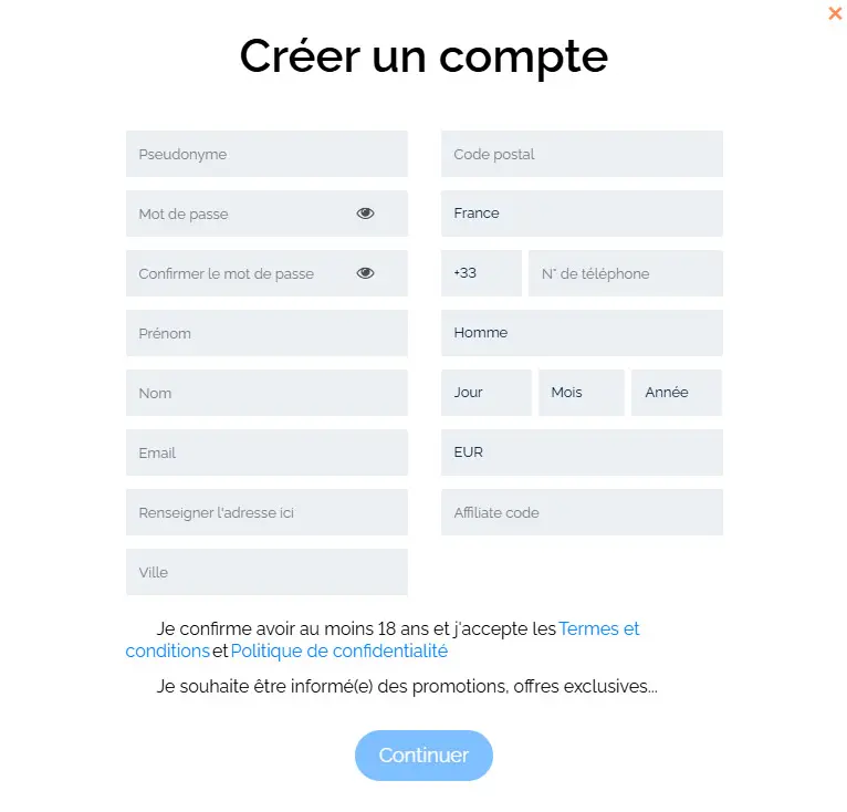 Processus d'inscription Fairspin Casino